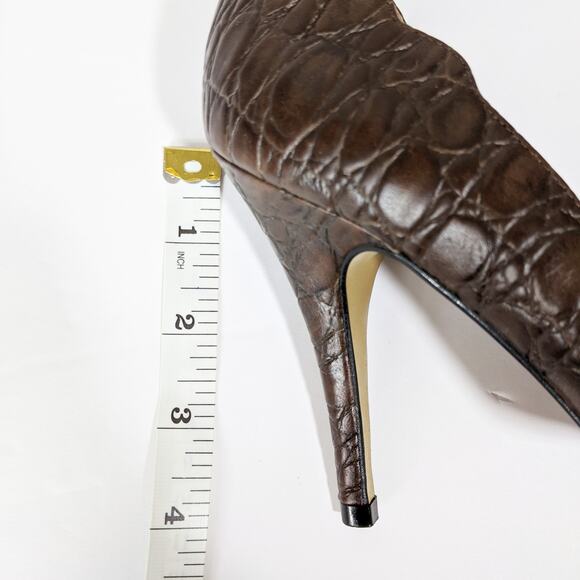 Lumiani 6 dark brown embossed animal print leather peep toe high heels Brazil - Picture 6 of 6